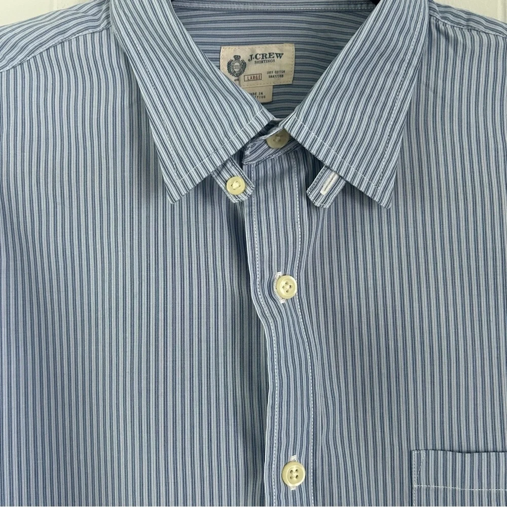 J.Crew 2-Ply Cotton Blue Stripe Dress Shirt L 16-16.5 Classic Fit Button Down